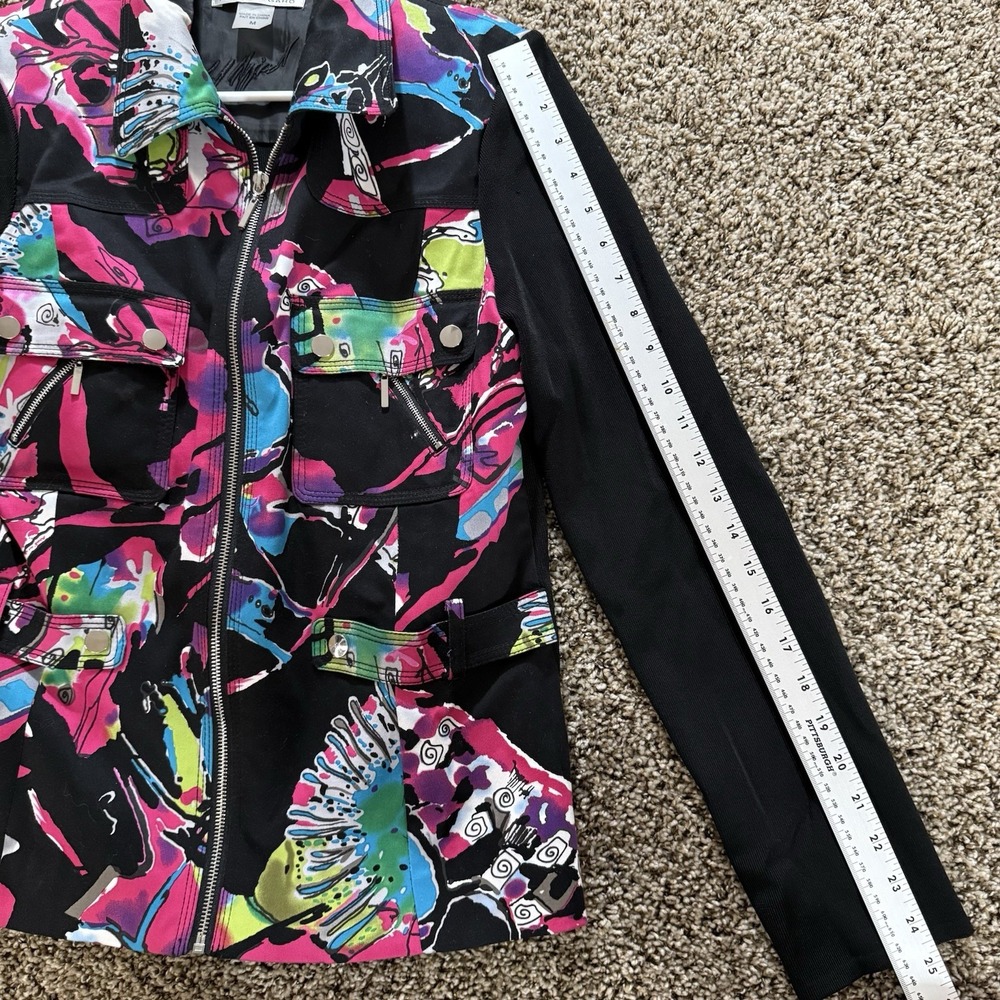 Peter Nygard Womens M Multicolor Abstract Zip Jacket Stretch Knit Sleeves Pocket - Picture 5 of 10